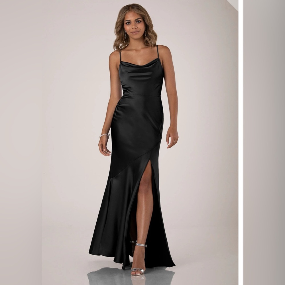 Sorella Vita 9530 Bridesmaid Wedding guest Satin Charmeuse Black Dress Gown